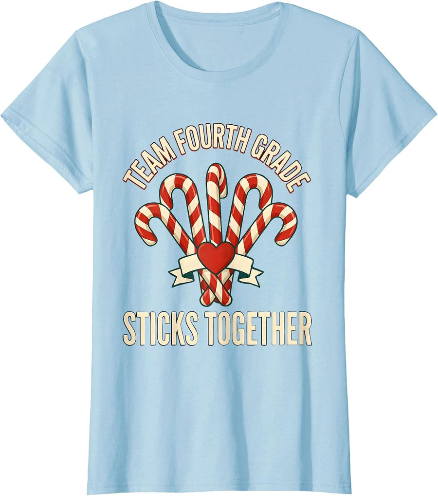 Women's Team Fourth Grade Sticks Together Sign Painter Teacher T-Shirt - Baby Blue