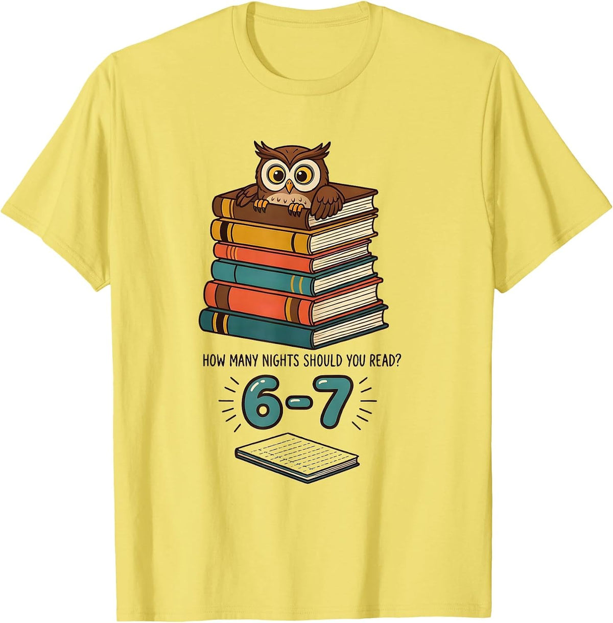 Men's How Many Nights Should You Read? 6-7 Funny Teacher Meme Book T-Shirt - Lemon Yellow