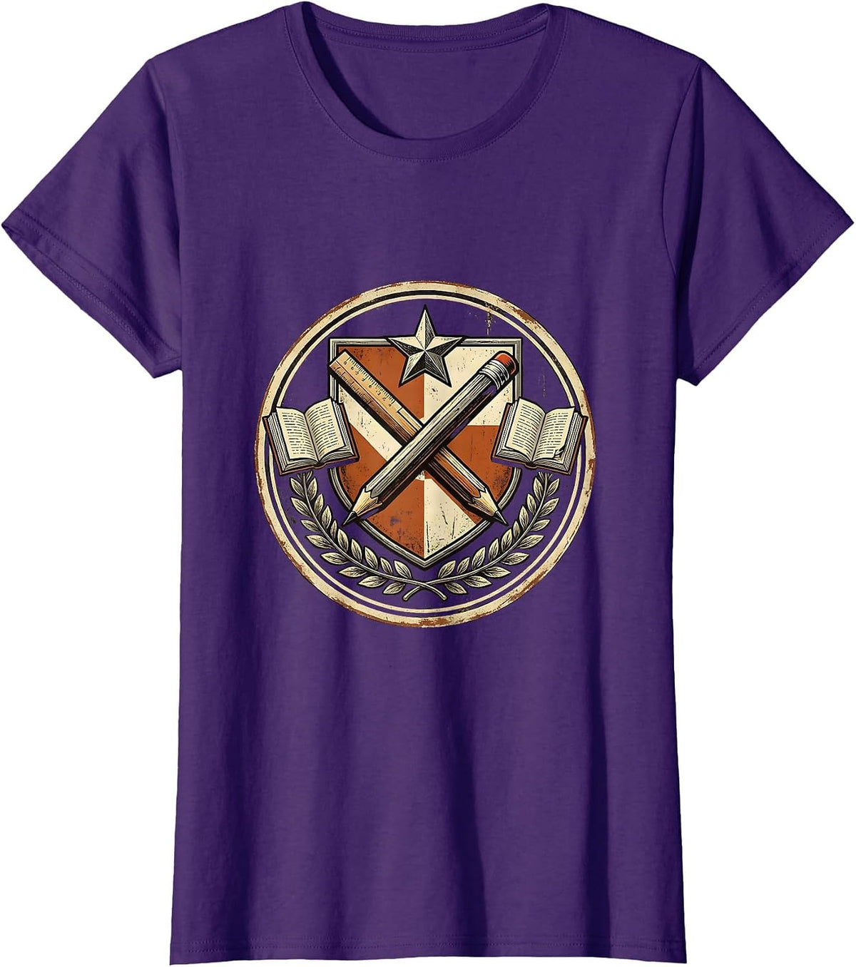 Women's Paraprofessional Pencil and Ruler Crest Design T-Shirt - Purple