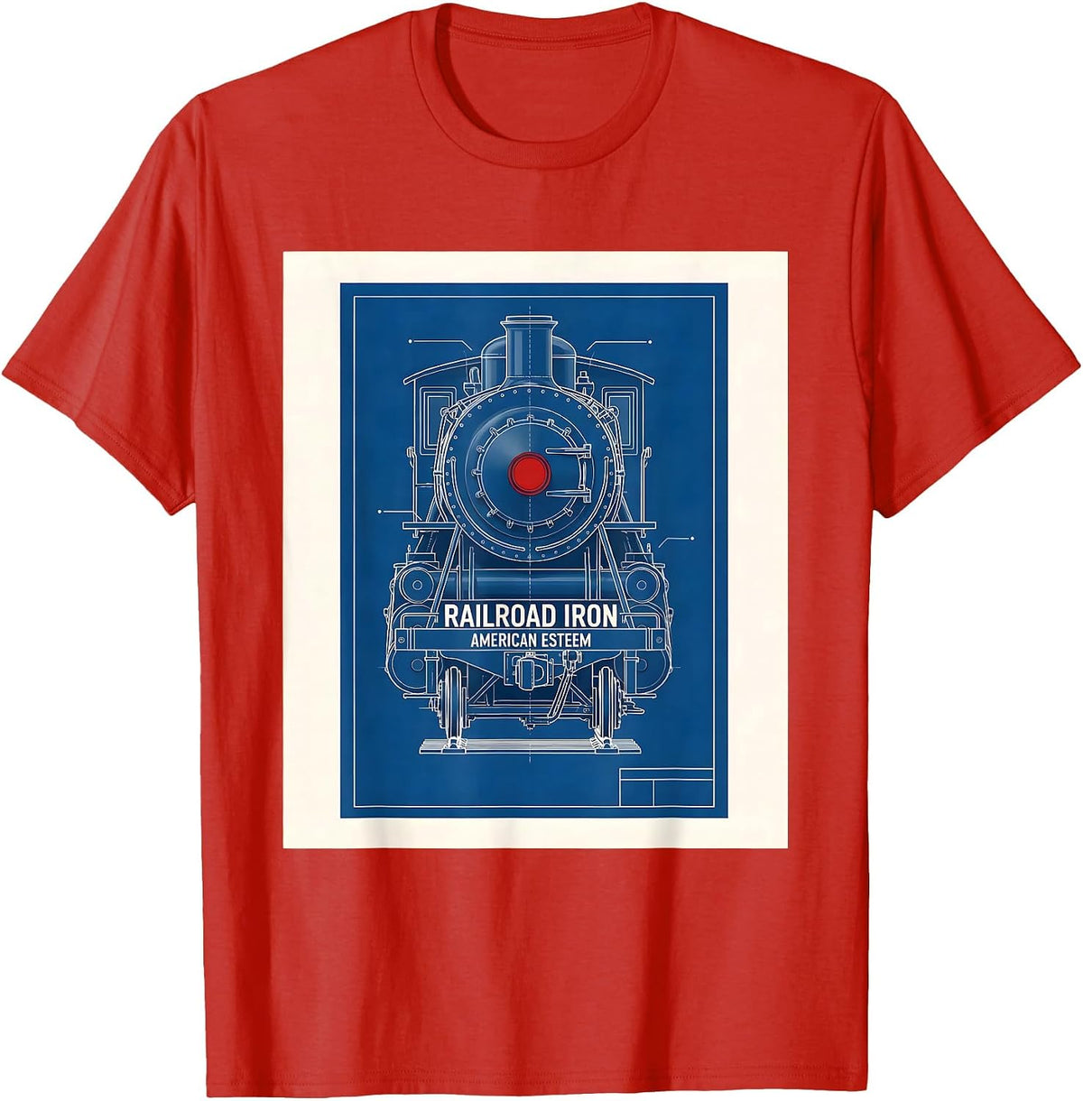 Men's Railroad Iron, American Esteem Steam Locomotive Train T-Shirt - Red