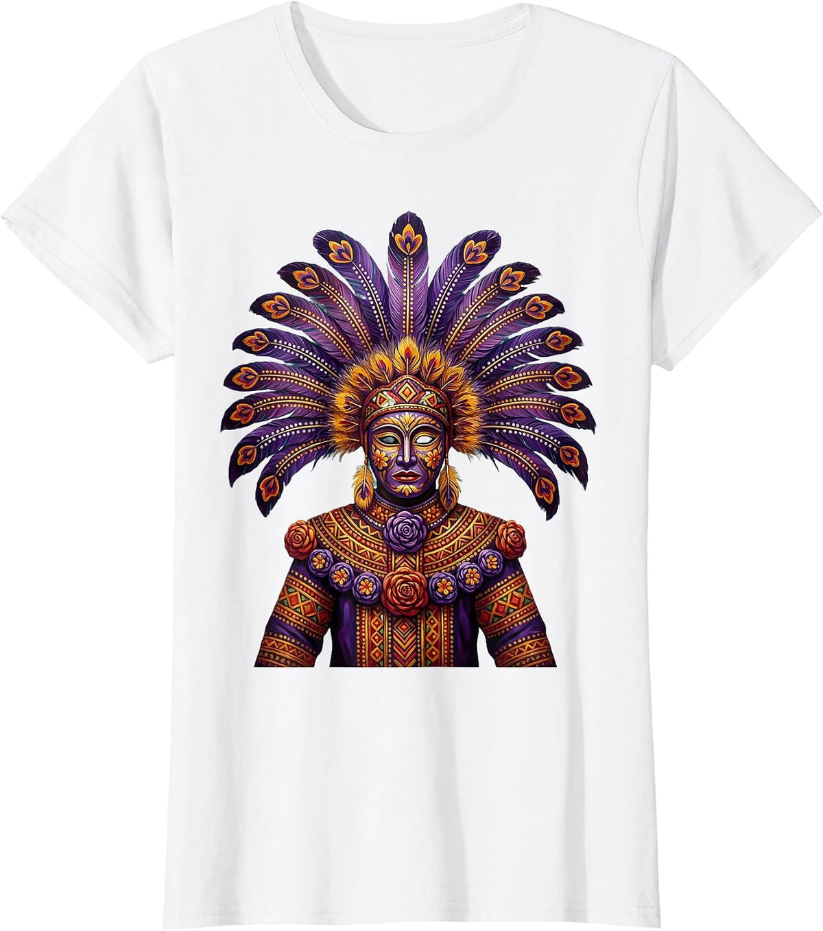 Mardi Gras Masked Reveler Feathered Headdress T-Shirt - White