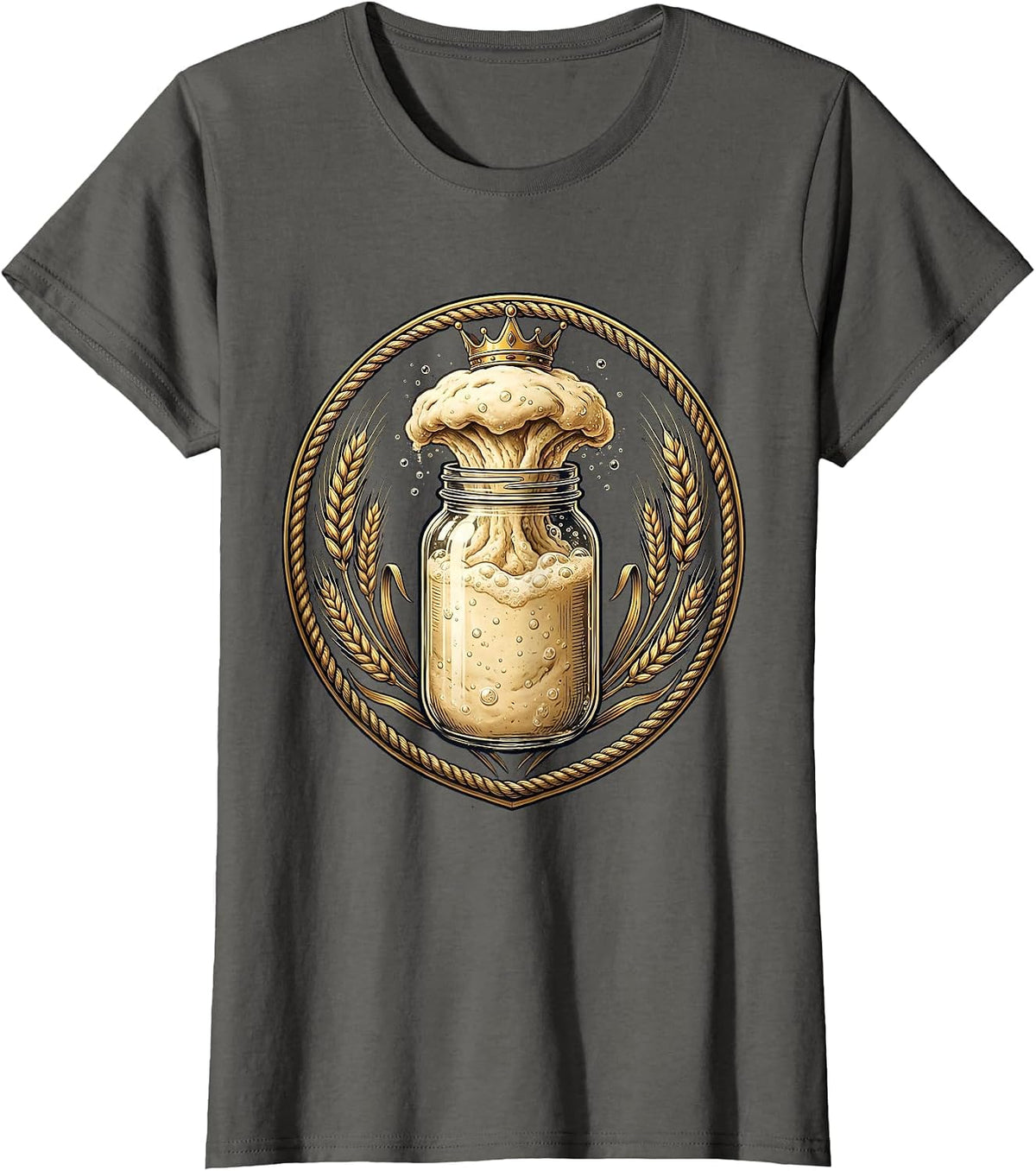 Women's Sourdough Starter Jar Wearing Crown Illustration T-Shirt - Asphalt Grey