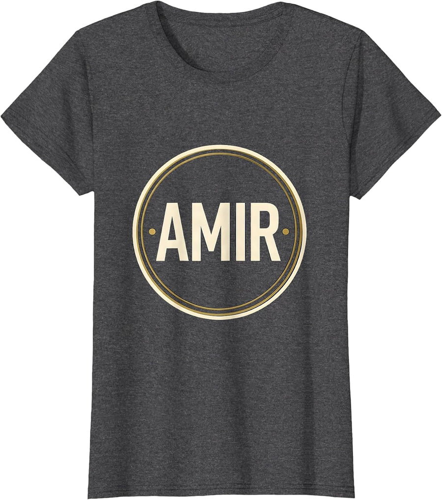 Women's AMIR Bold Typography Name Seal Van Life Traveler Gift T-Shirt - Dark Heather Grey