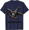 Made Under Pressure Linocut Gritty Streetwear Slogan T-Shirt - Navy Blue
