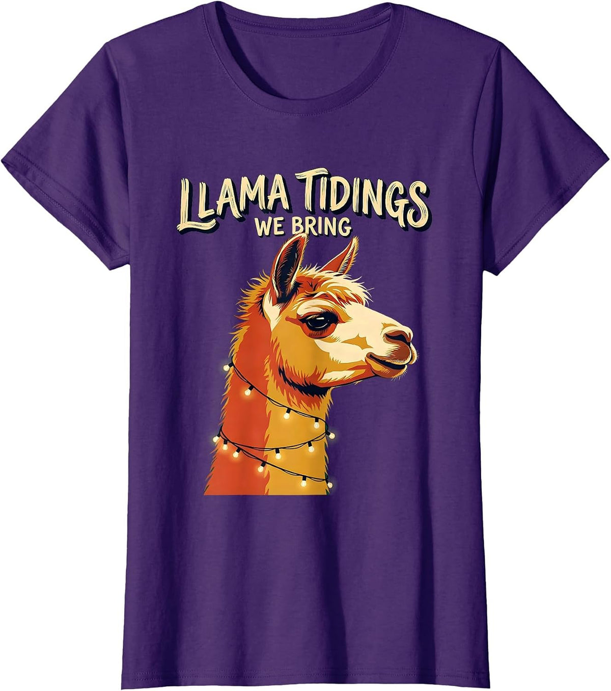 Women's Llama Tidings We Bring Funny Christmas Llama Lover Novelty T-Shirt - Purple