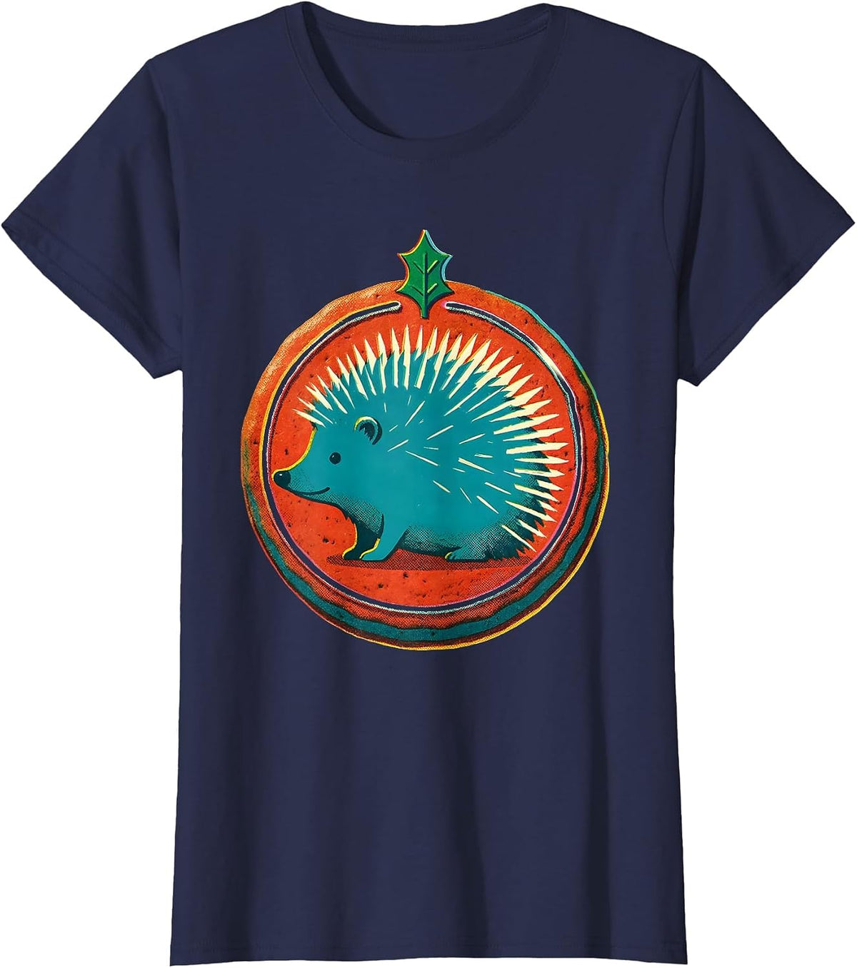 Women's Sealed Hedgehog Gingerbread Cute Animal Lover Christmas T-Shirt - Navy Blue