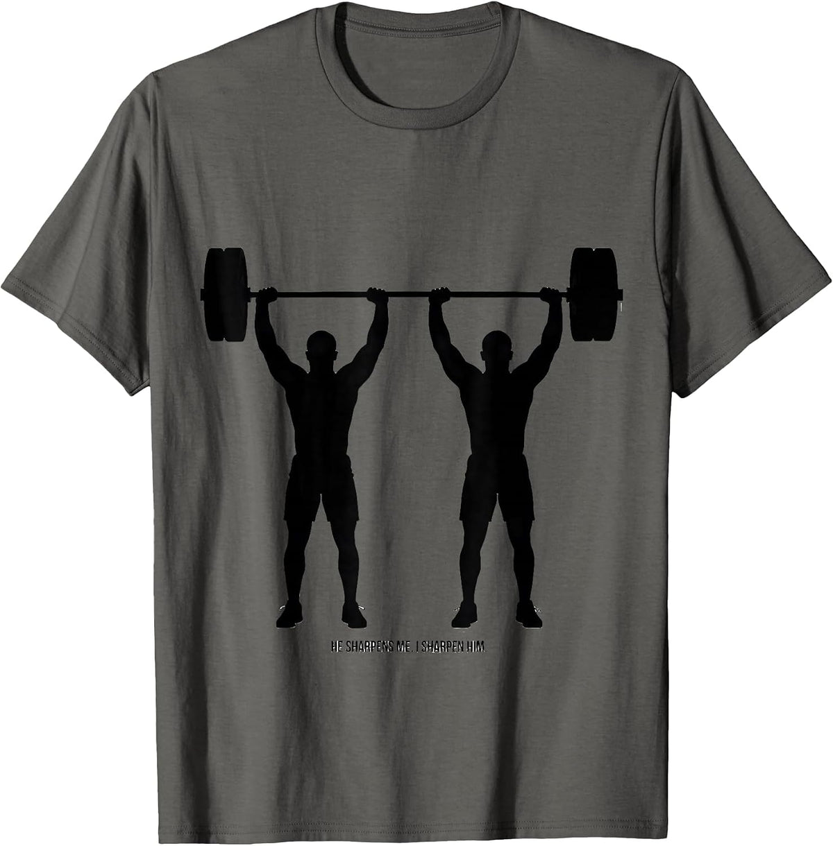 Men's He Sharpens Me I Sharpen Him Christian Gym Weightlifter T-Shirt - Asphalt Grey