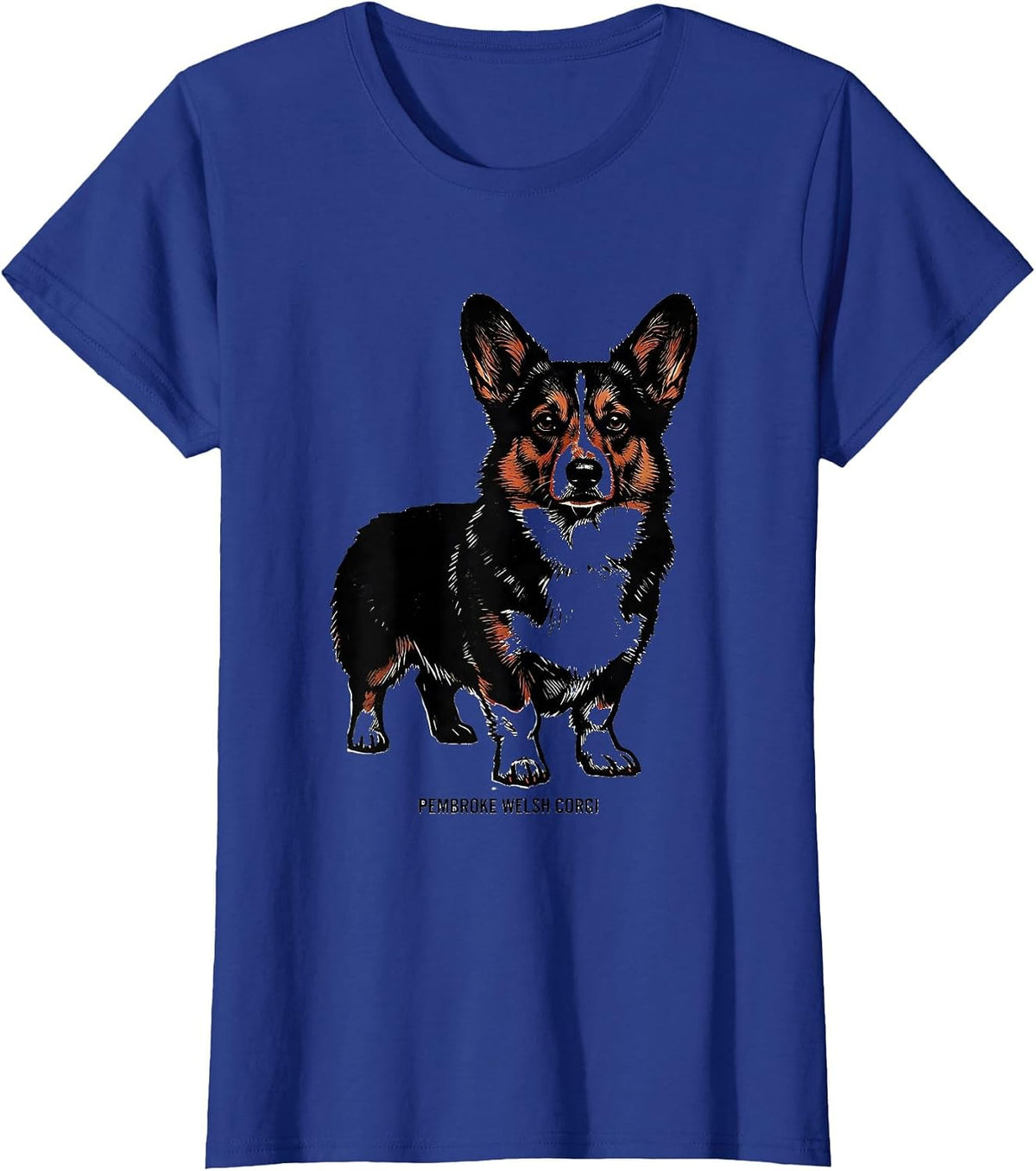 Women's Pembroke Welsh Corgi Minimalist Badge Patch Line Art T-Shirt - Royal Blue