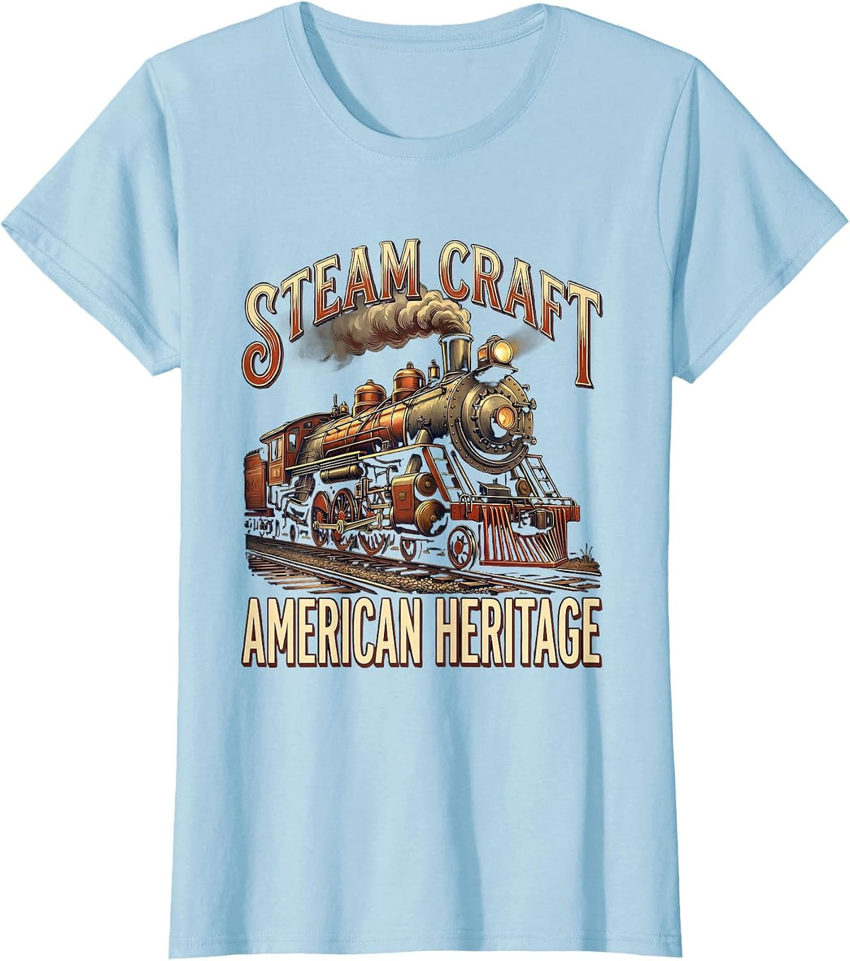 Steam Craft American Heritage Vintage Steam Locomotive Train T-Shirt - Baby Blue