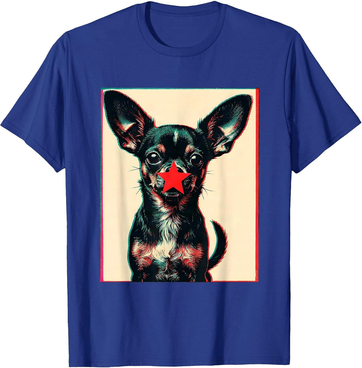 Chihuahua Silhouette Risograph Christmas Dog Lover Holiday T-Shirt - Royal Blue