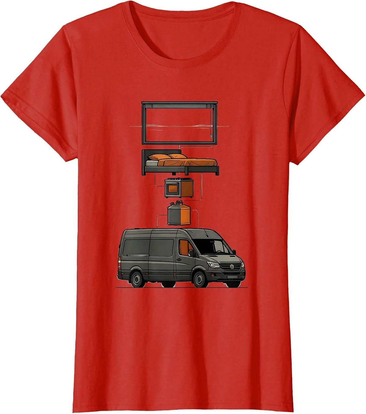 Women's Exploded Van Conversion Technical Nostalgic Vanlife T-Shirt - Red