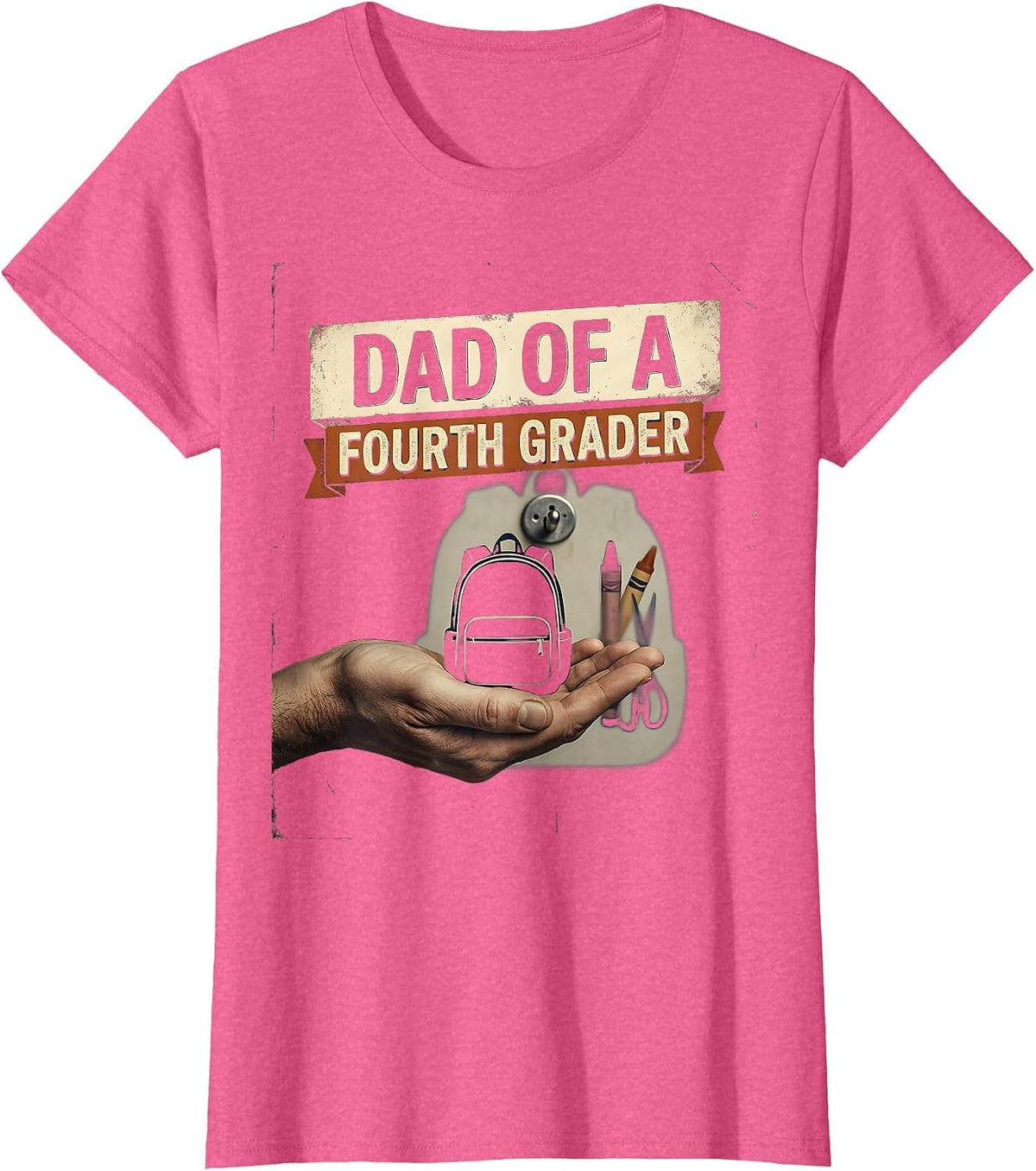 Women's Dad Of A Fourth Grader Vintage Fourth Grade Teacher Back To T-Shirt - Pink Heather