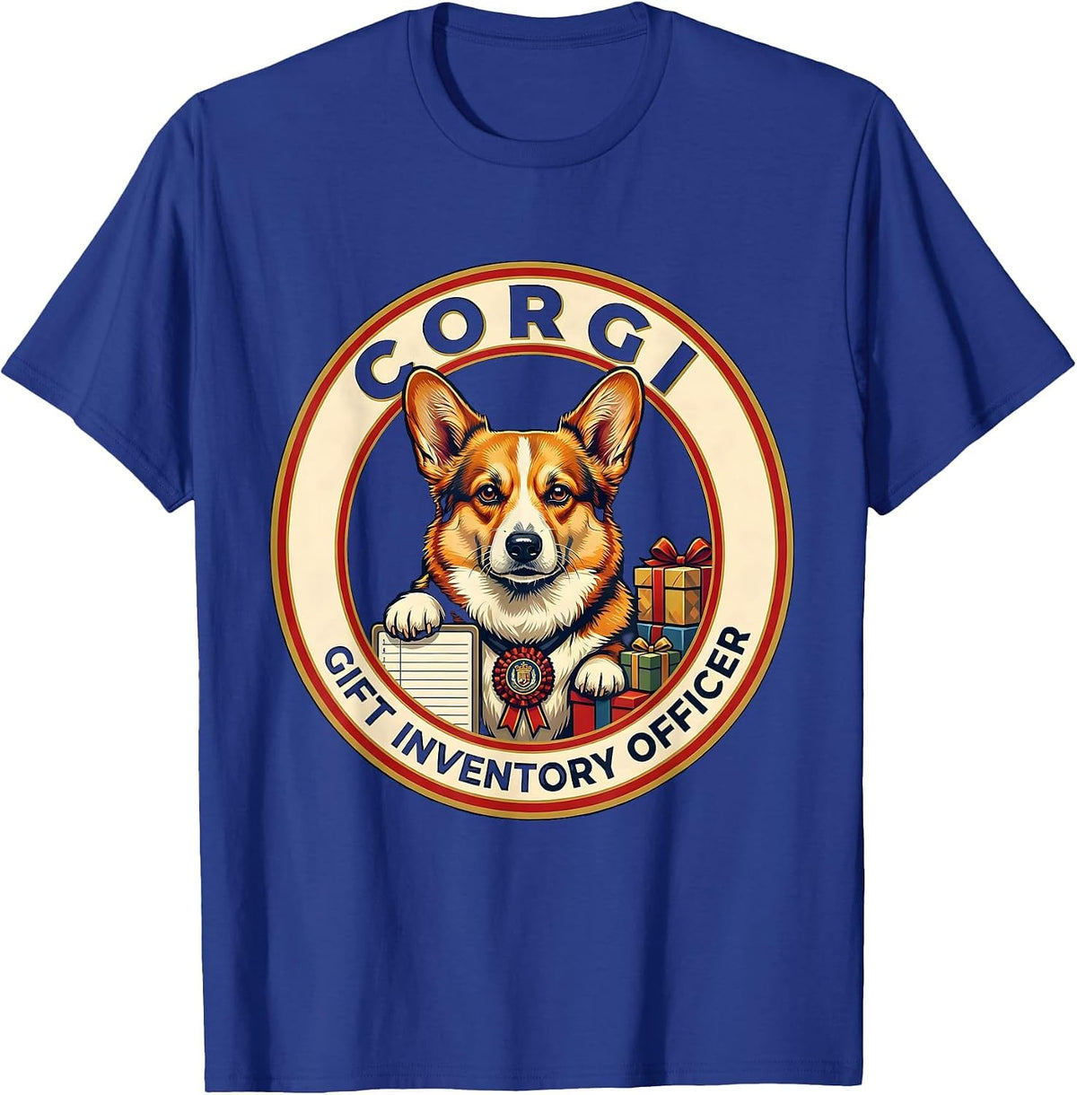 Corgi Gift Inventory Officer Funny Christmas Dog Breed Humor T-Shirt - Royal Blue