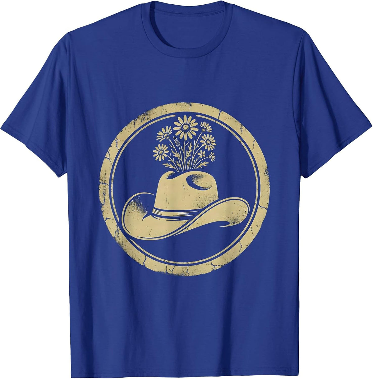 Cowgirl Hat Wildflower Bouquet Rodeo Design T-Shirt - Royal Blue