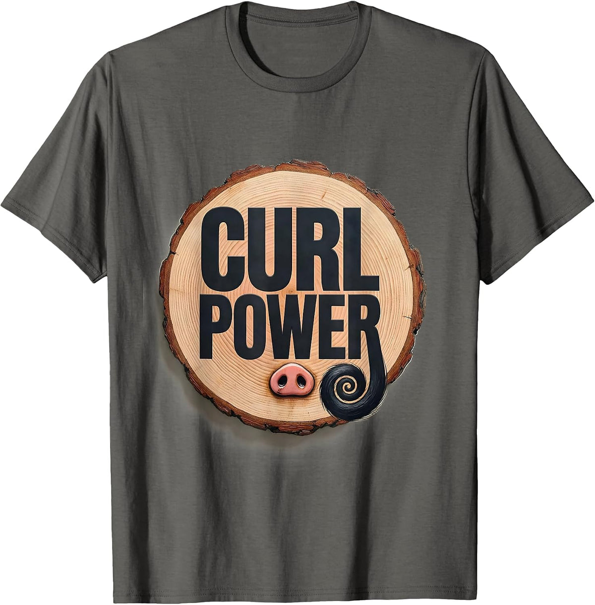 Men's Curl Power Funny Pig Lover Farm Animal Humor T-Shirt - Asphalt Grey