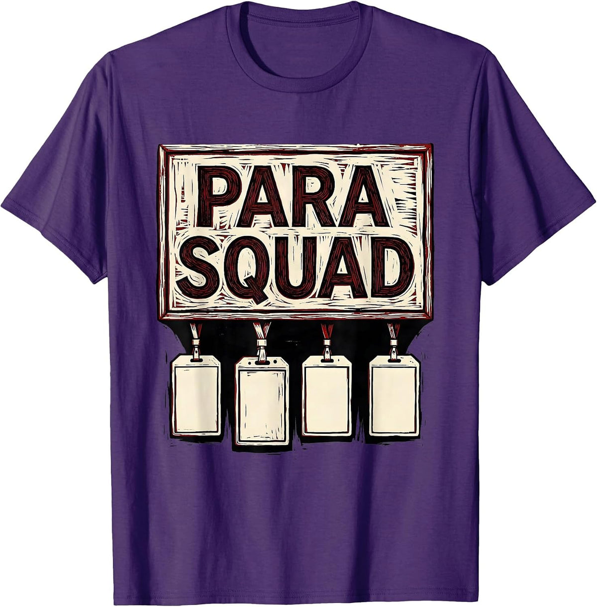 Para Squad Linocut Paraprofessional Teacher Aide T-Shirt - Purple