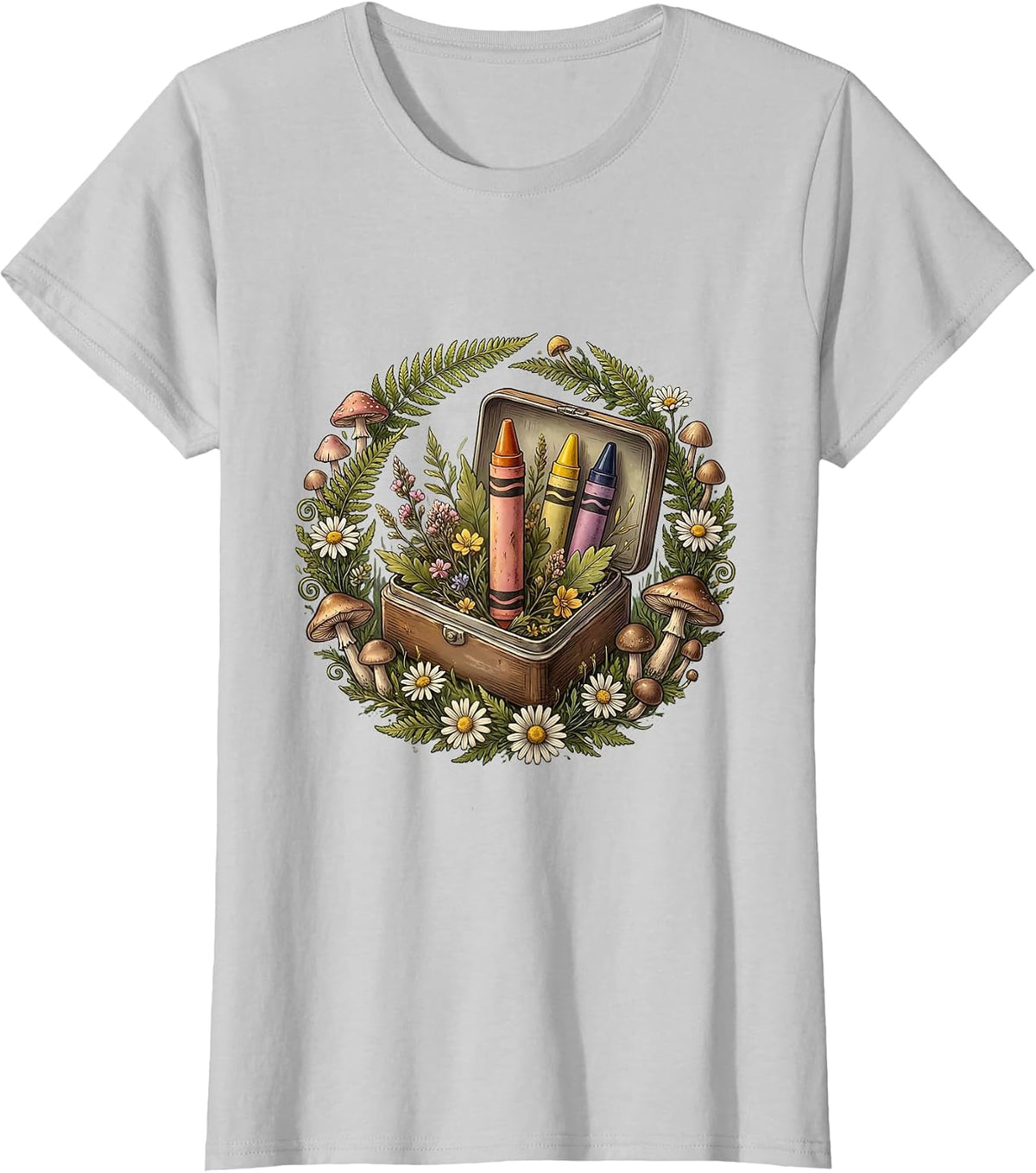 5th Grade Teacher Crayon Box Graphic T-Shirt - Silver Grey