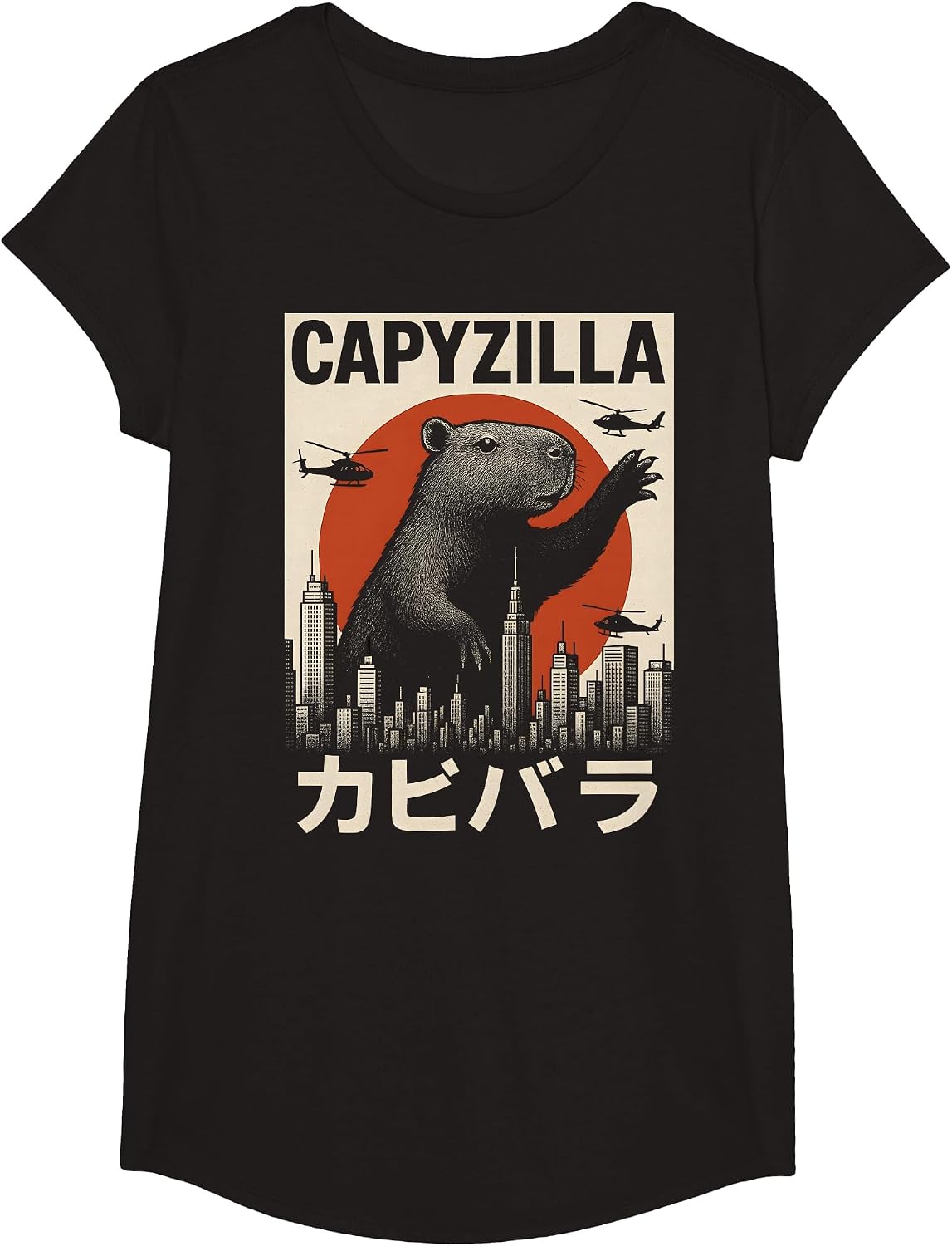 Capybara Funny Capyzilla Boys Girls Men Kids T-Shirt - Girls Black