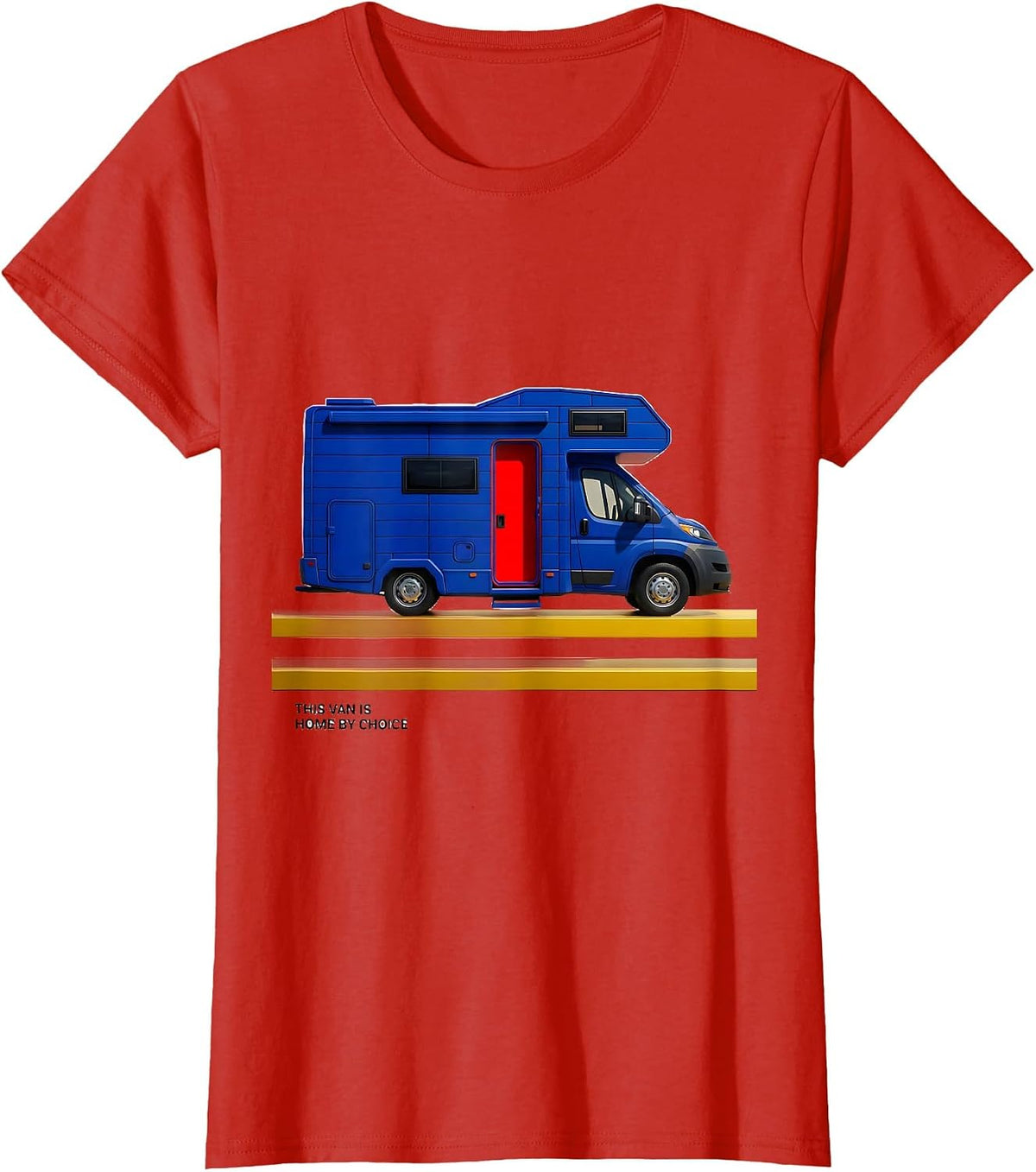 Women's This Van Is Home By Choice Geometric Van Life Nomad Retro T-Shirt - Red