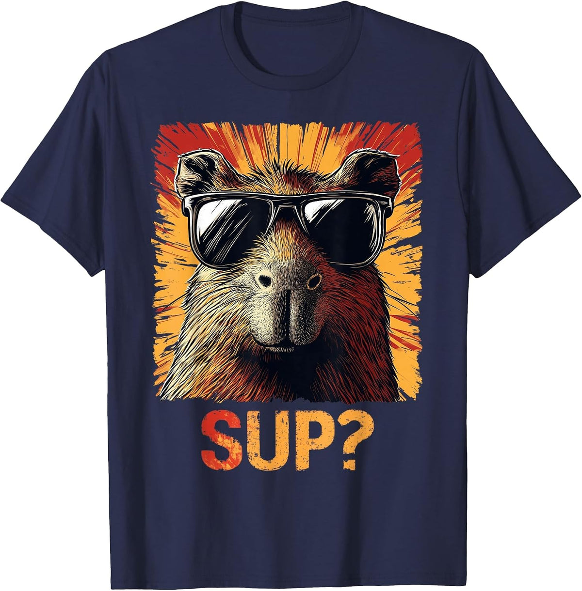 Funny Graphic Tee Boys Girls Kids Teens Men Women Capybara T-Shirt - Navy Blue