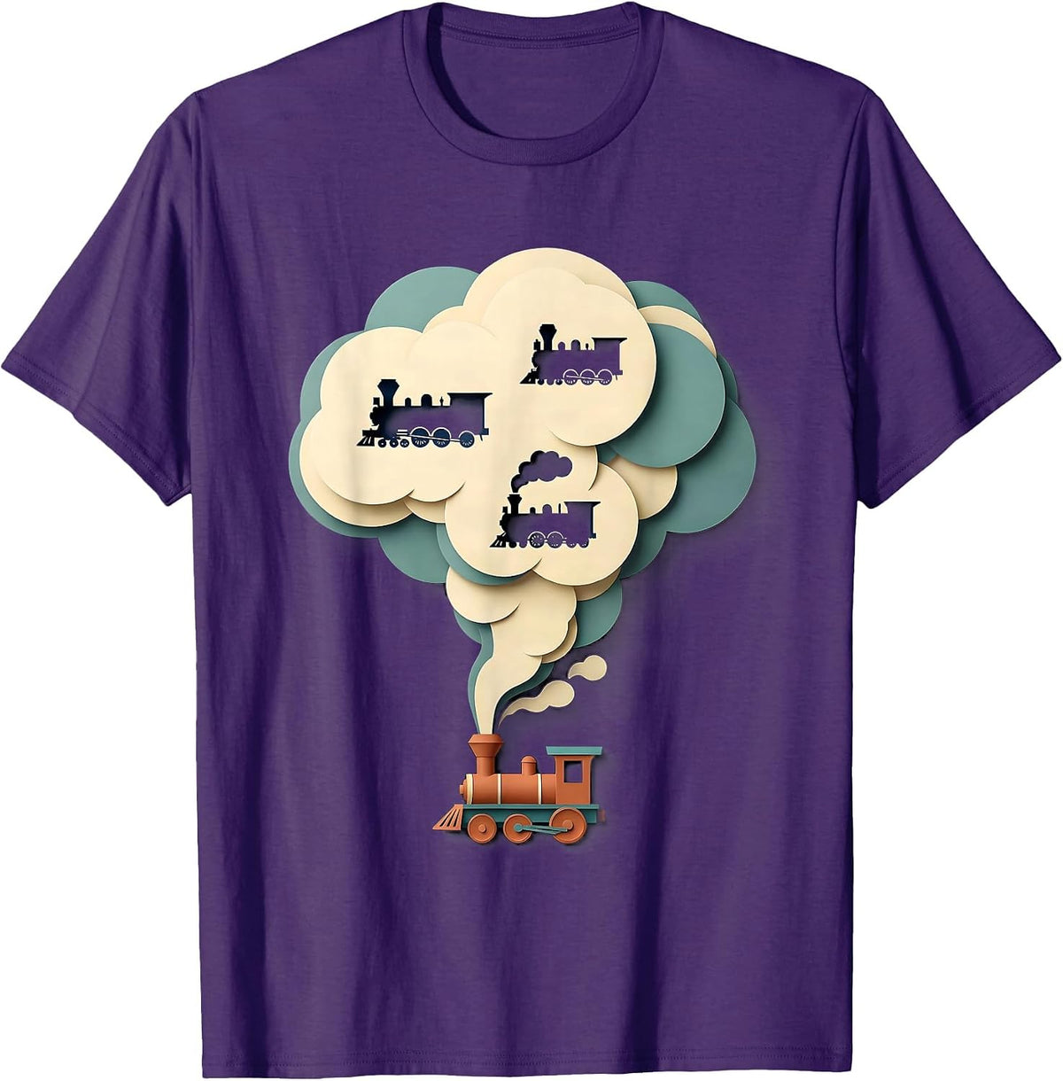 Tiny Locomotive Paper-Cutout Train Enthusiast Humor T-Shirt - Purple