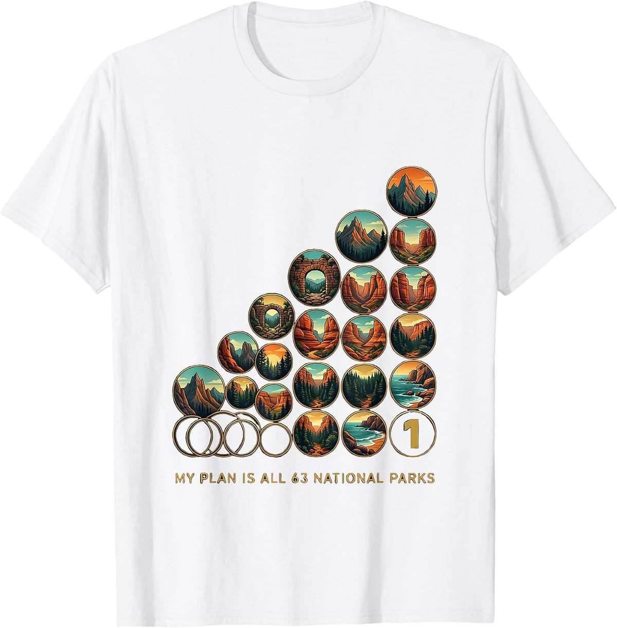 Men's My Plan Is All 63 National Parks Checklist Badge Grid T-Shirt - White