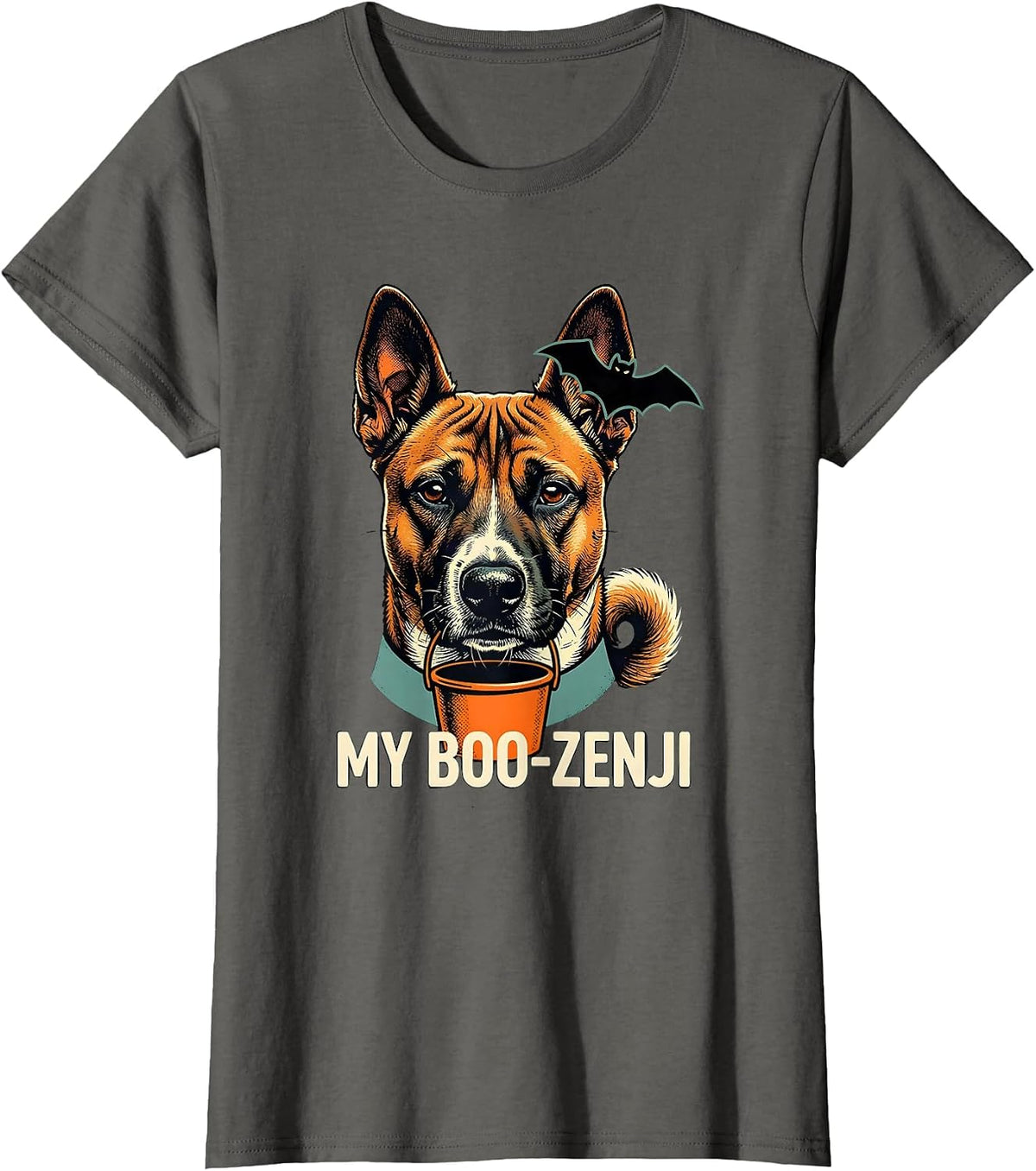 Women's My Boo-Zenji Funny Basenji Dog Halloween Costume Humor T-Shirt - Asphalt Grey