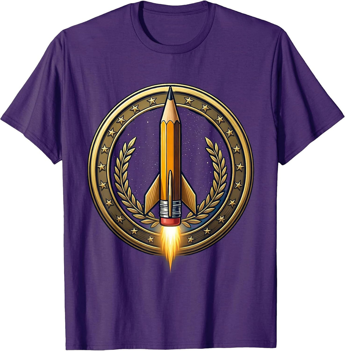 Men's 5th Grade Teacher Pencil Rocket Starry Sky T-Shirt - Purple