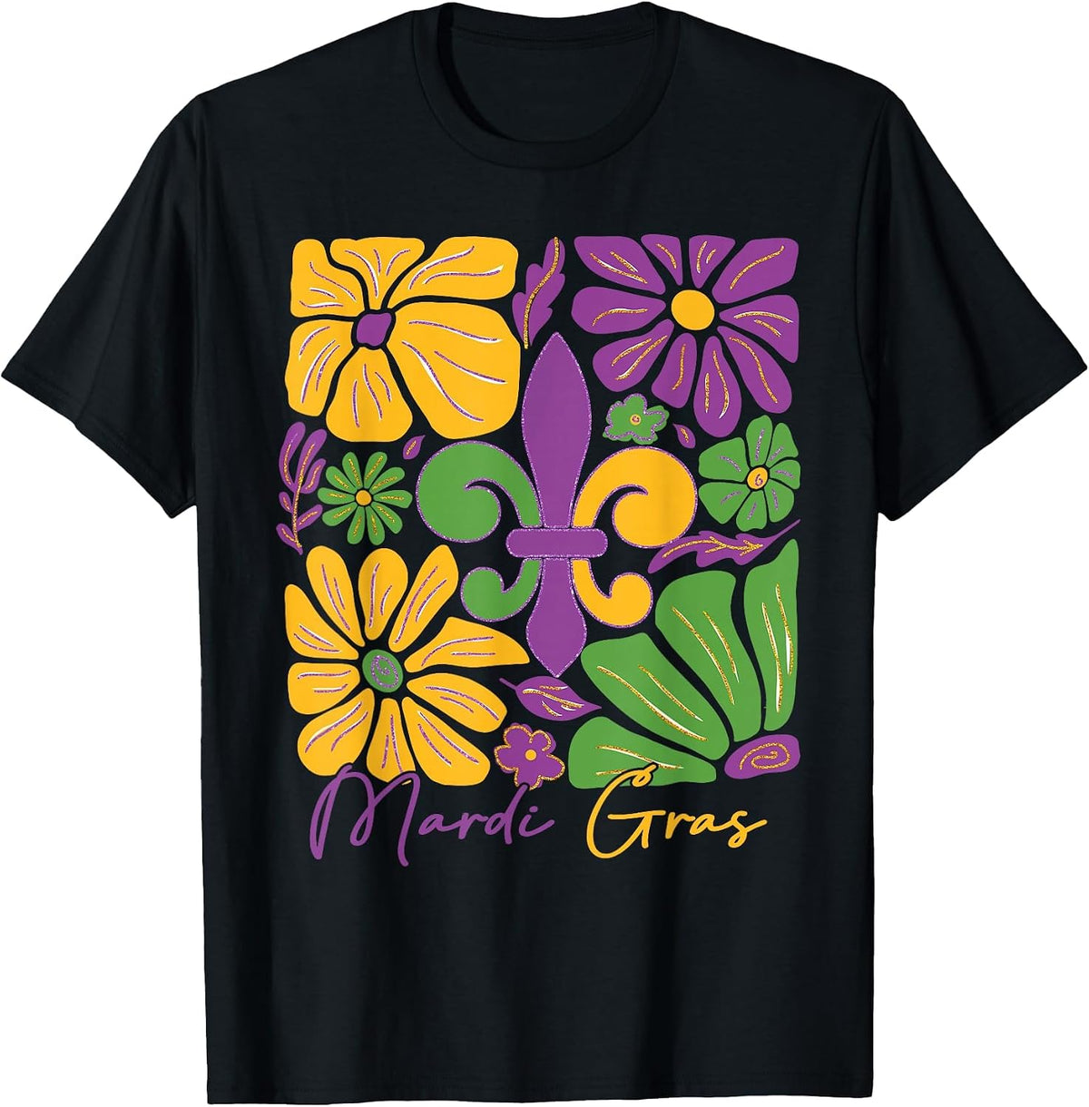 Mardi Gras Fleur De Lis Boho Floral New Orleans & Louisiana T-Shirt - Black