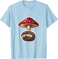 Men's Hedgehog and Spotted Mushroom Nature Illustration T-Shirt - Baby Blue