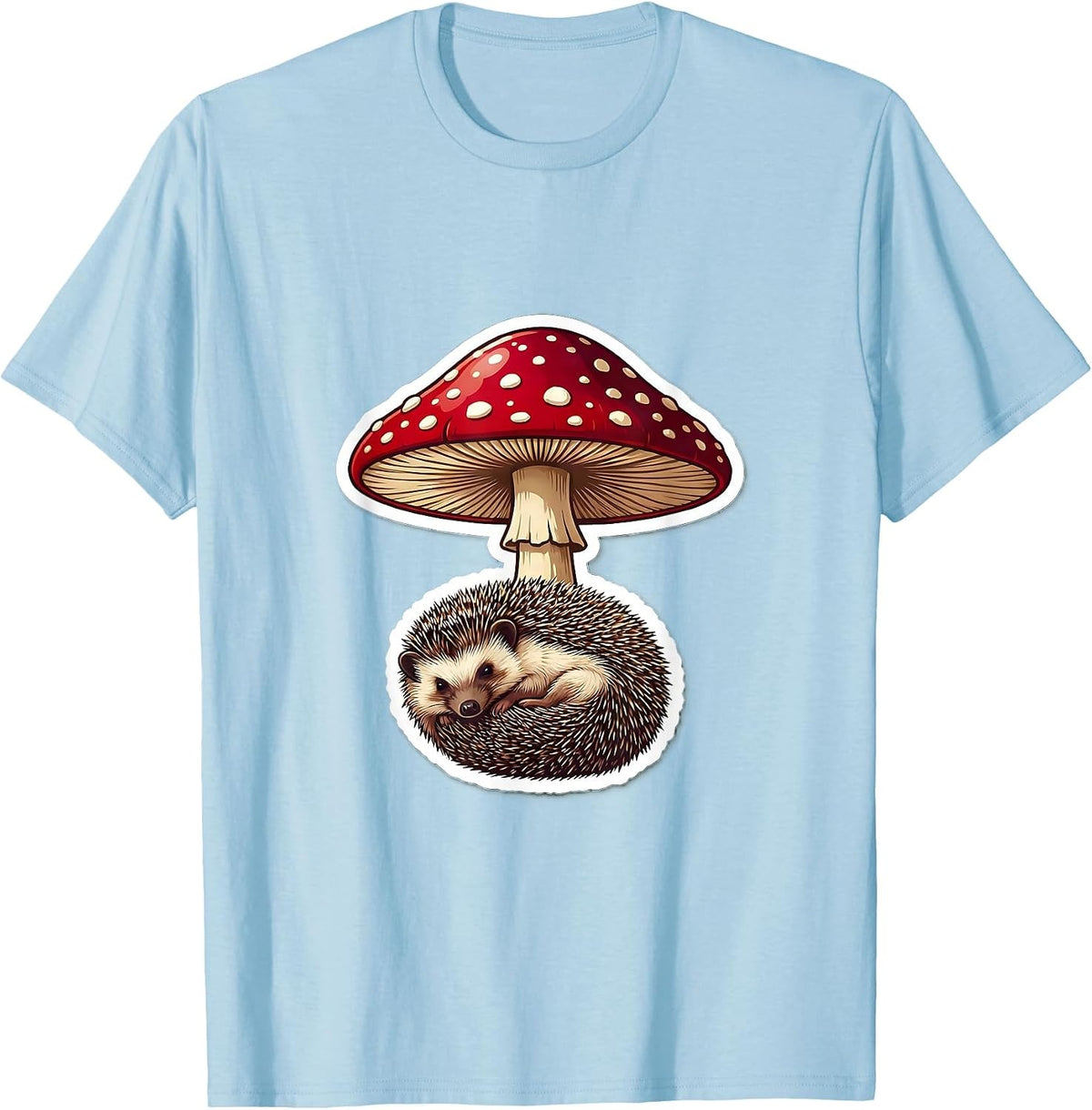 Men's Hedgehog and Spotted Mushroom Nature Illustration T-Shirt - Baby Blue