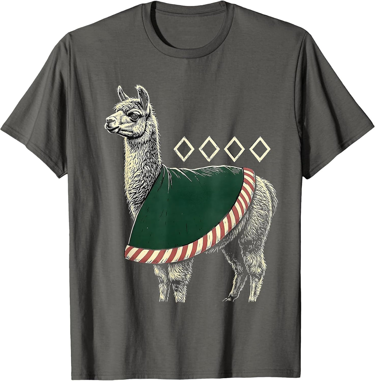 Men's Santa Llama Linocut Funny Christmas Animal Lover Gift T-Shirt - Asphalt Grey