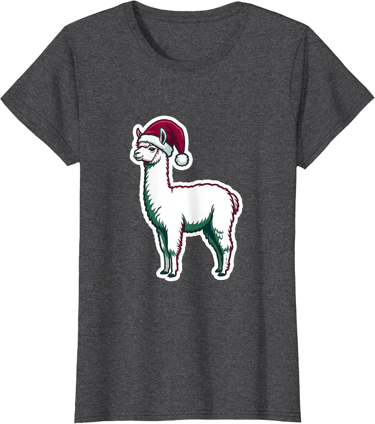 Women's Compact Llama Sticker Christmas Novelty Gift T-Shirt - Dark Heather Grey