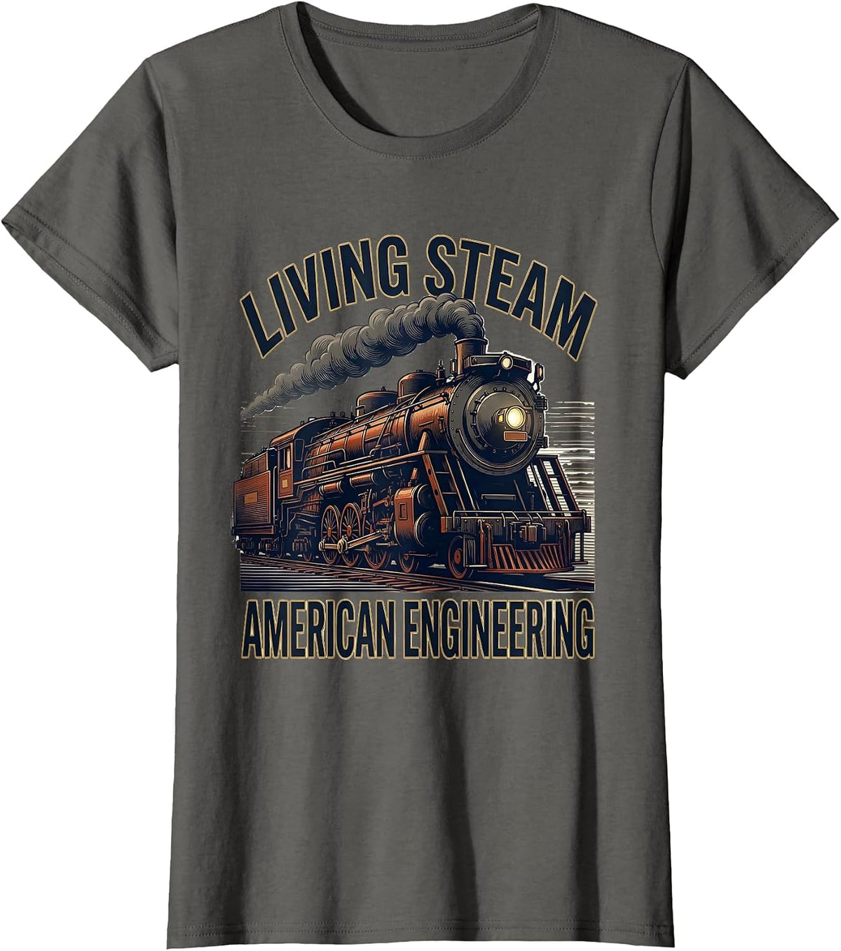 Women's Living Steam American Engineering Patriotic Big Boy 4014 T-Shirt - Asphalt Grey