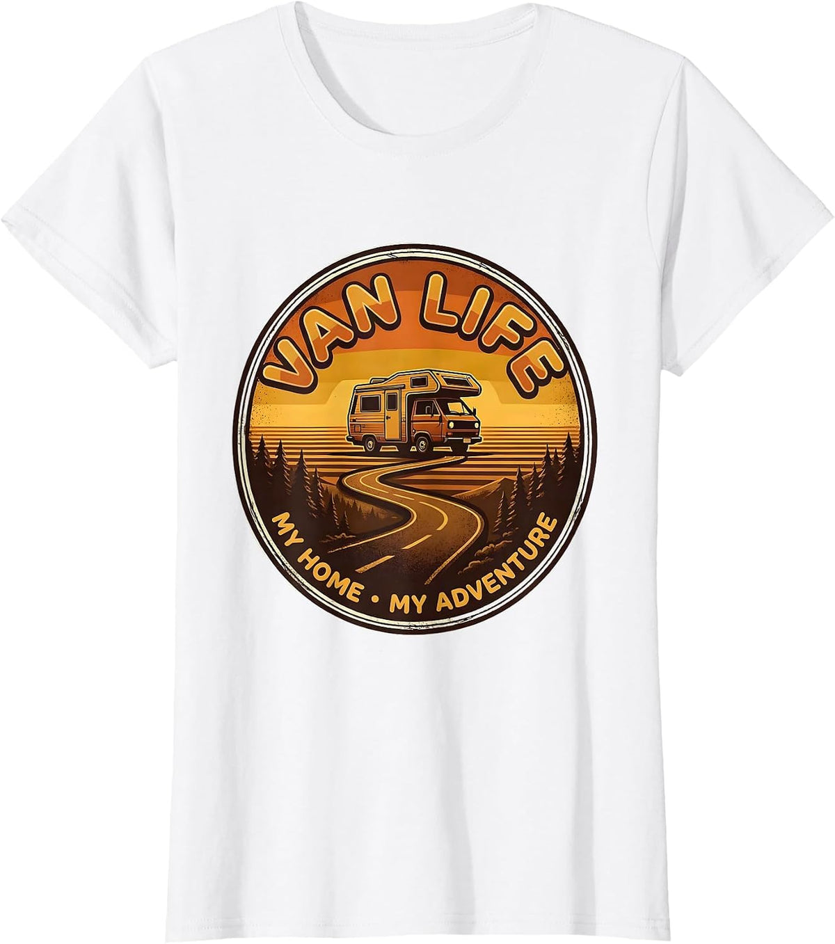 Van Life, My Home, My Adventure Retro Vintage Camper Van T-Shirt - White