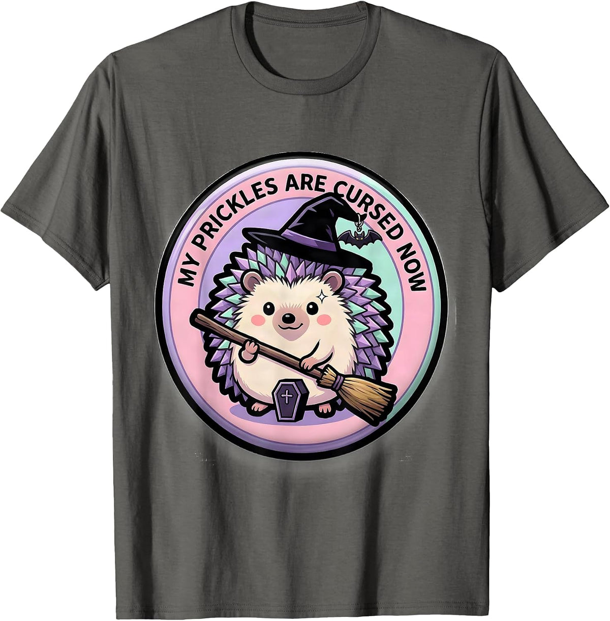 Men's My Prickles Are Cursed Now Pastel Goth Kawaii Hedgehog Witch T-Shirt - Asphalt Grey