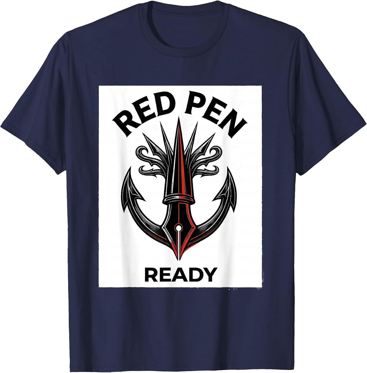 Men's Red Pen Ready 5th Grade Teacher Design T-Shirt - Navy Blue