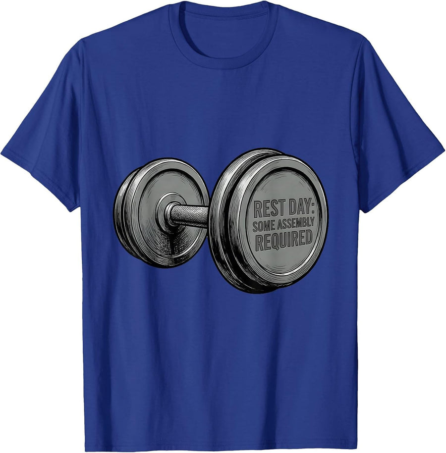 Rest Day Some Assembly Required Funny Gym Workout Meme T-Shirt - Royal Blue