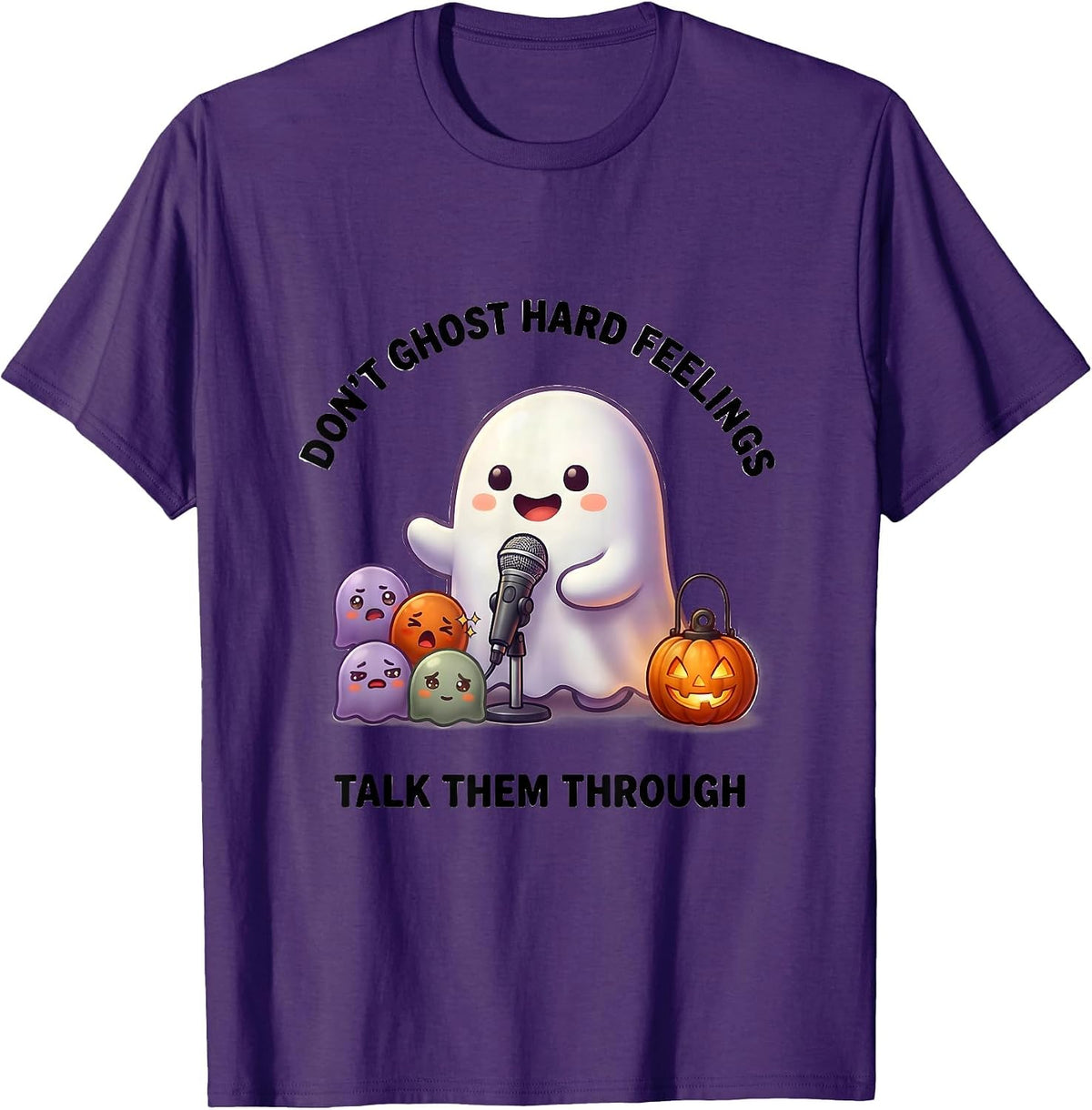Men's Don't Ghost Hard Feelings Talk Them Through Cute Kawaii T-Shirt - Purple