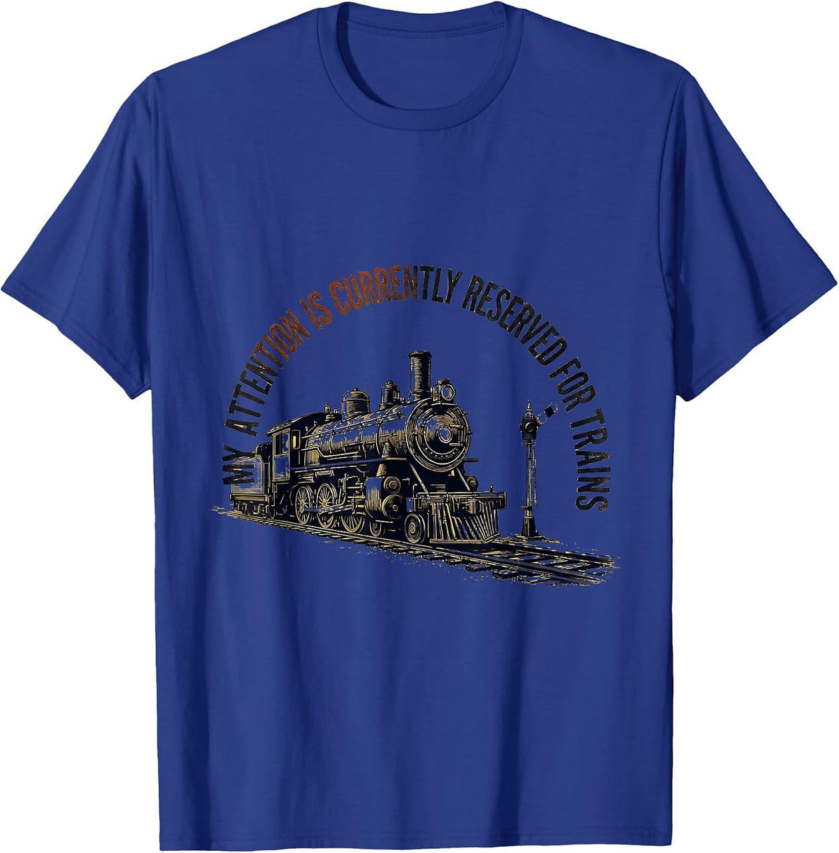 Men's My Attention Is Currently Reserved For Trains Vintage T-Shirt - Royal Blue