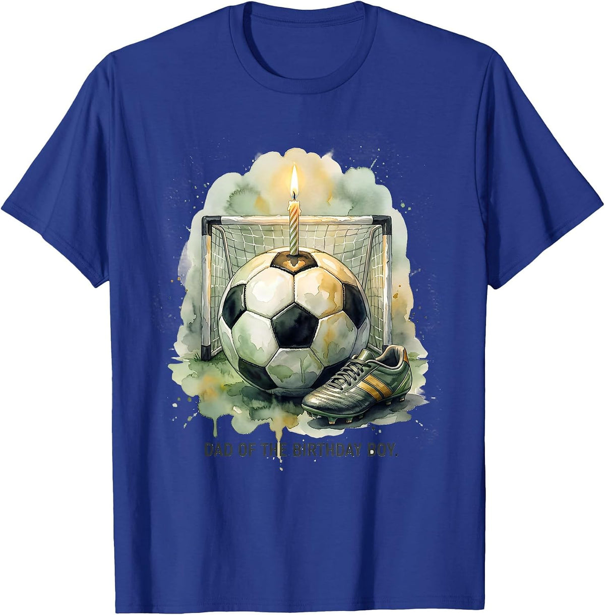 Dad of the Birthday Boy Watercolor Soccer Family Matching T-Shirt - Royal Blue