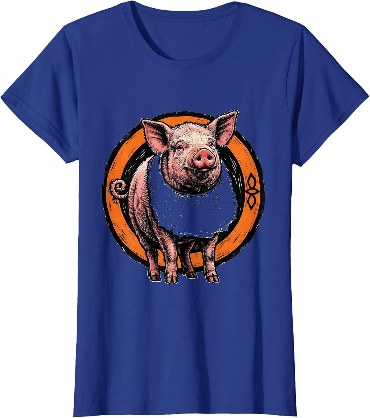 Women's Piglet Badge Linocut Funny Pig Lover Halloween Costume T-Shirt - Royal Blue