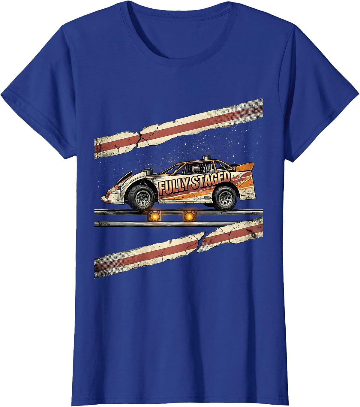 Women's Fully Staged Distressed American Flag Sprint Car Racing Gift T-Shirt - Royal Blue
