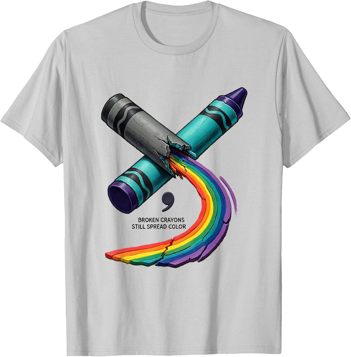 Men's Broken Crayons Still Spread Color Mental Health Awareness T-Shirt - Silver Grey
