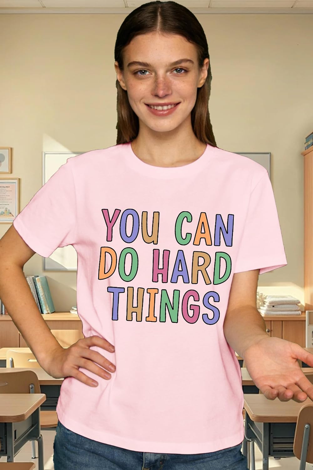 Women's Teacher Shirt You Can Do Hard Things T-Shirt Teach Teaching Inspirational Encouraging Tee Tops - size chart
