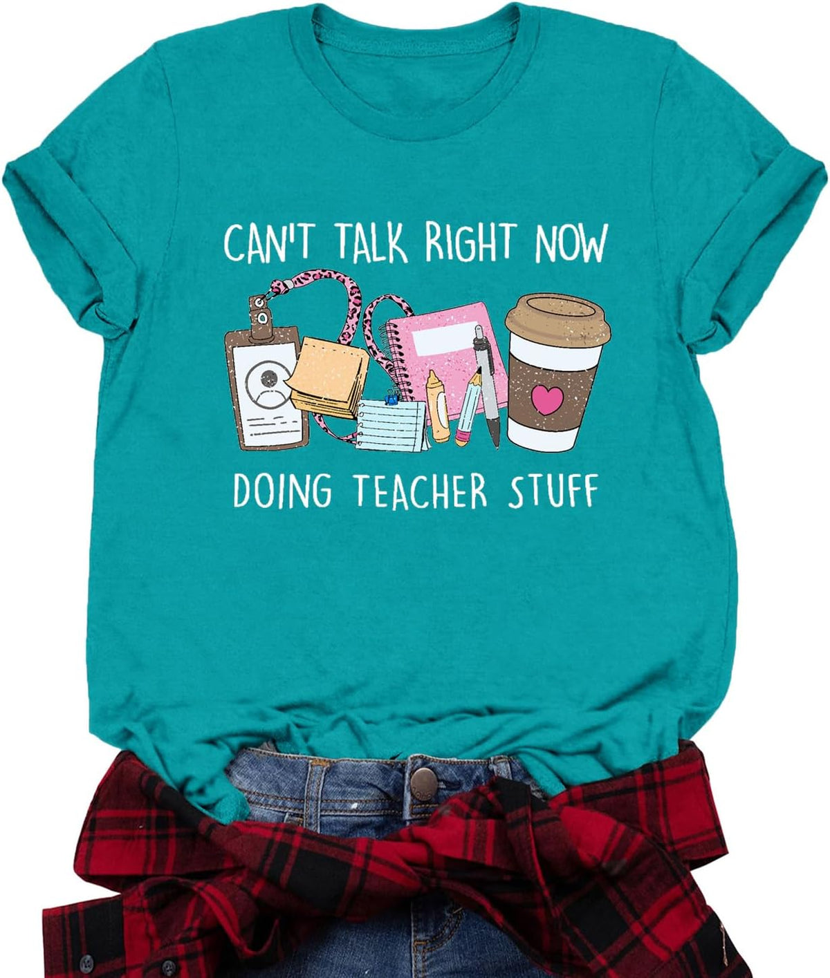 Womens Teacher Shirts Teaching T-Shirt Doing Teacher Stuff Tee Tops - Cyan