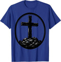 Wooden Cross on Rocky Ground Christian Faith Design T-Shirt - Royal Blue