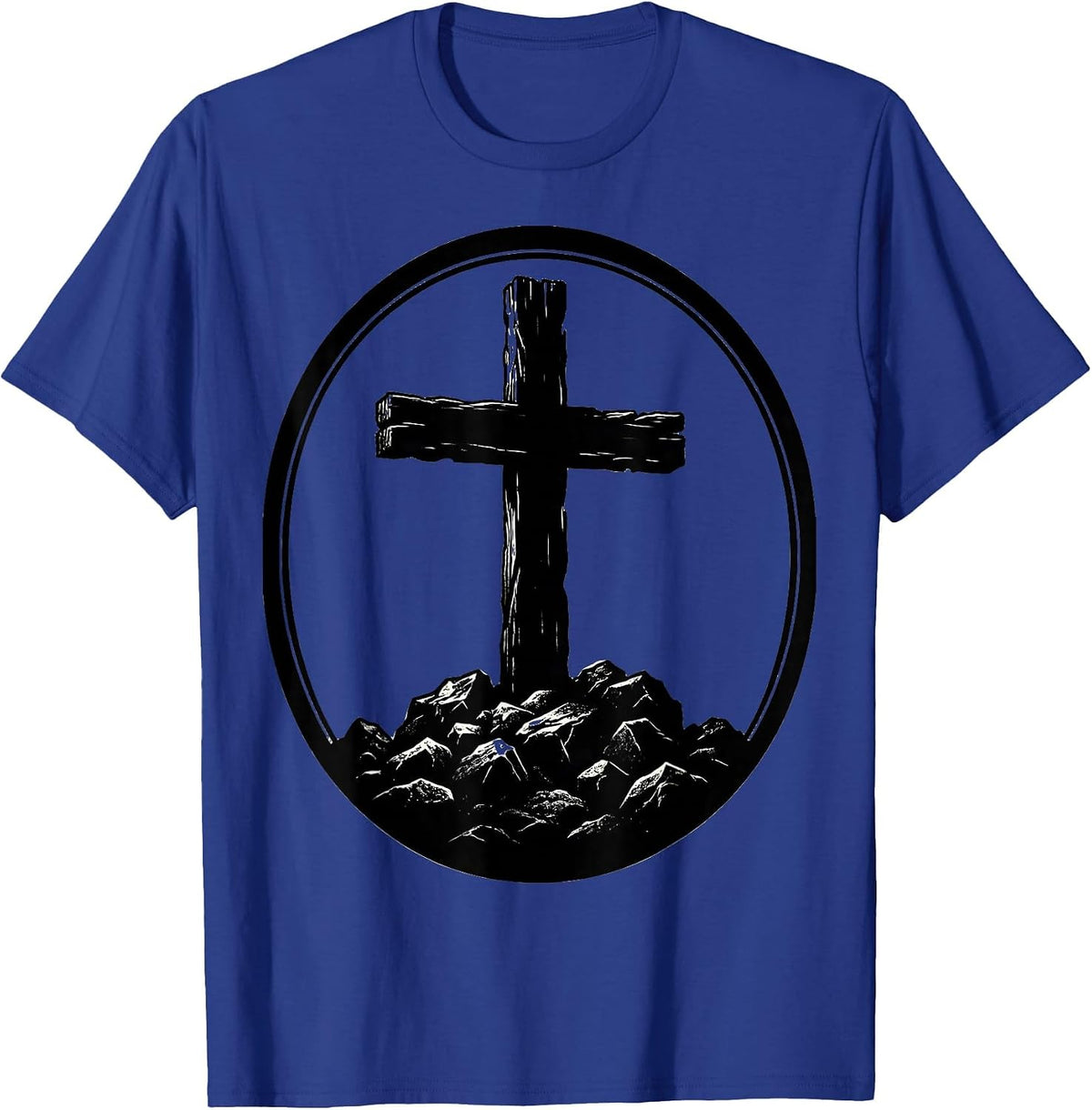 Wooden Cross on Rocky Ground Christian Faith Design T-Shirt - Royal Blue