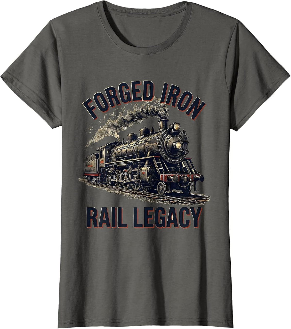 Women's Forged Iron Rail Legacy Vintage Steam Locomotive Railroad T-Shirt - Asphalt Grey