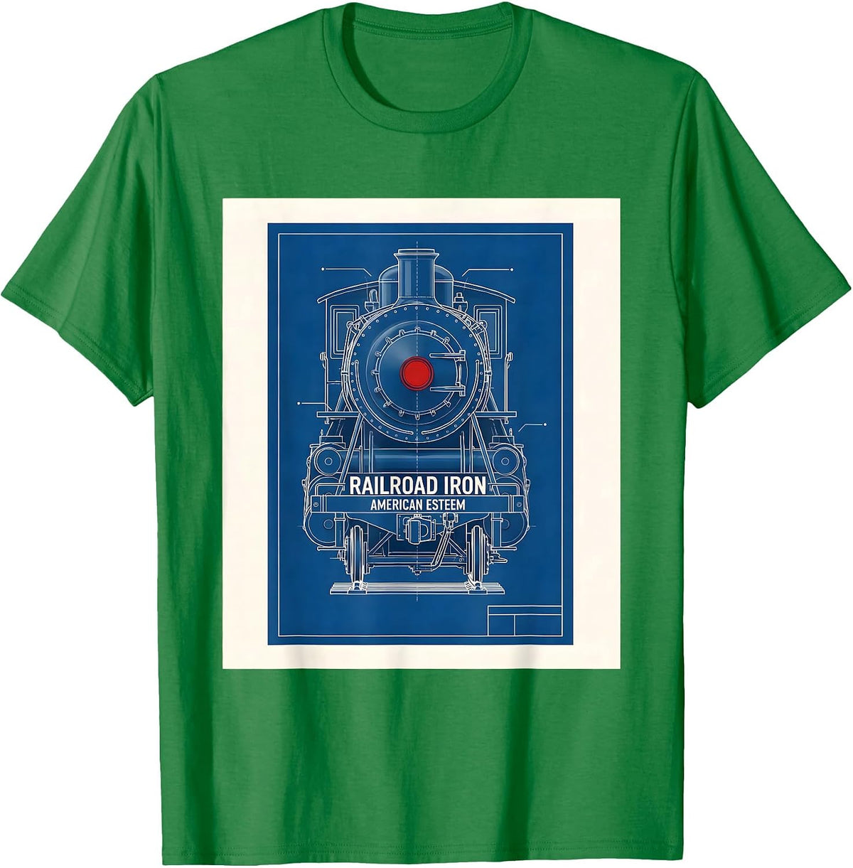 Men's Railroad Iron, American Esteem Steam Locomotive Train T-Shirt - Kelly Green